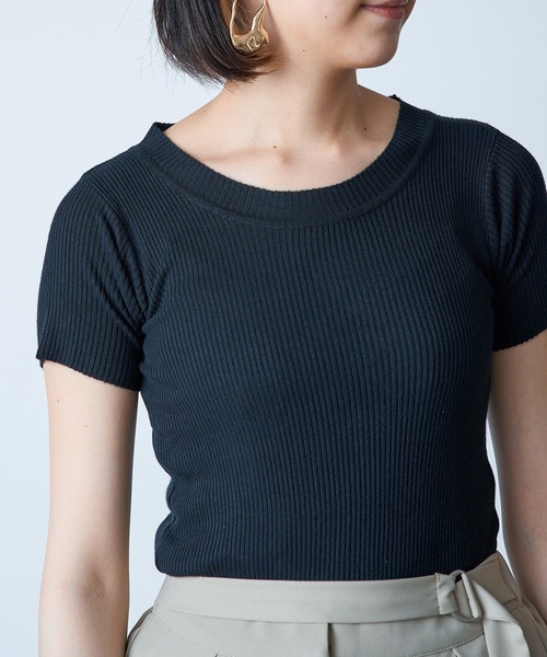 MAISON BREEZE（メゾンブリーズ）の「【MAISON BREEZE】ラウンドネックリブニットショートトップス SCCH154（Tシャツ/カットソー・レディース・ブラック/ベージュ/オレンジ/ブルー/アイボリー/グリーン・FREE）」の16枚目の写真