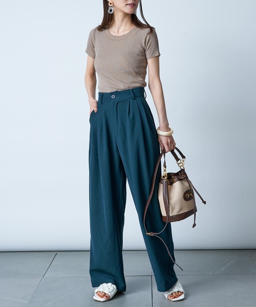 MAISON BREEZE（メゾンブリーズ）の「【MAISON BREEZE】ラウンドネックリブニットショートトップス SCCH154（Tシャツ/カットソー・レディース・ブラック/ベージュ/オレンジ/ブルー/アイボリー/グリーン・FREE）」の11枚目の写真