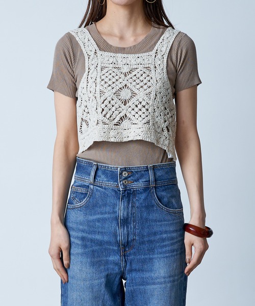 MAISON BREEZE（メゾンブリーズ）の「【MAISON BREEZE】ラウンドネックリブニットショートトップス SCCH154（Tシャツ/カットソー・レディース・ブラック/ベージュ/オレンジ/ブルー/アイボリー/グリーン・FREE）」の14枚目の写真