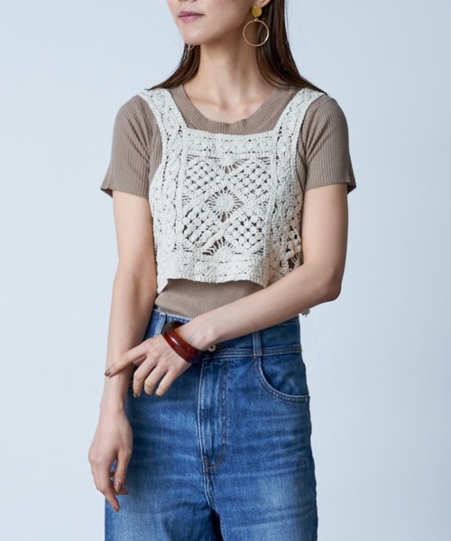 MAISON BREEZE（メゾンブリーズ）の「【MAISON BREEZE】ラウンドネックリブニットショートトップス SCCH154（Tシャツ/カットソー・レディース・ブラック/ベージュ/オレンジ/ブルー/アイボリー/グリーン・FREE）」の19枚目の写真