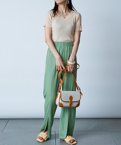 MAISON BREEZE（メゾンブリーズ）の「【MAISON BREEZE】ラウンドネックリブニットショートトップス SCCH154（Tシャツ/カットソー・レディース・ブラック/ベージュ/オレンジ/ブルー/アイボリー/グリーン・FREE）」の7枚目の写真