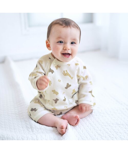 apres les cours（アプレレクール）の「3柄アソートワッフルカバーオール（ロンパース・キッズ・アイボリー/ミント/ピンク・60/70/80）」の4枚目の写真