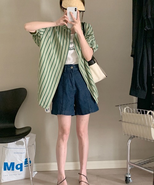 Auntie Rosa（アンティローザ）の「オーバーサイズストライプシャツ　タンクトップ付（シャツ/ブラウス・レディース・ピンク/グリーン・FREE）」の13枚目の写真