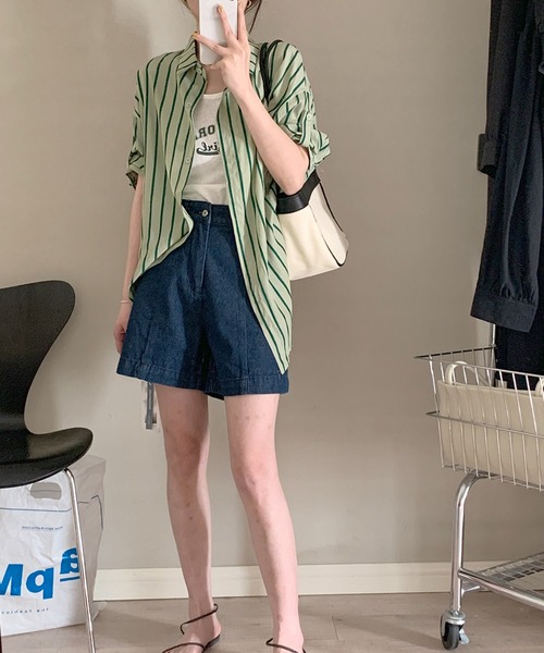 Auntie Rosa（アンティローザ）の「オーバーサイズストライプシャツ　タンクトップ付（シャツ/ブラウス・レディース・ピンク/グリーン・FREE）」の9枚目の写真