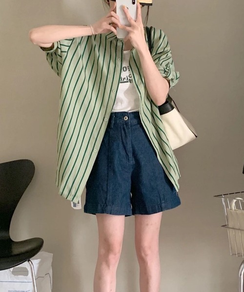 Auntie Rosa（アンティローザ）の「オーバーサイズストライプシャツ　タンクトップ付（シャツ/ブラウス・レディース・ピンク/グリーン・FREE）」の15枚目の写真