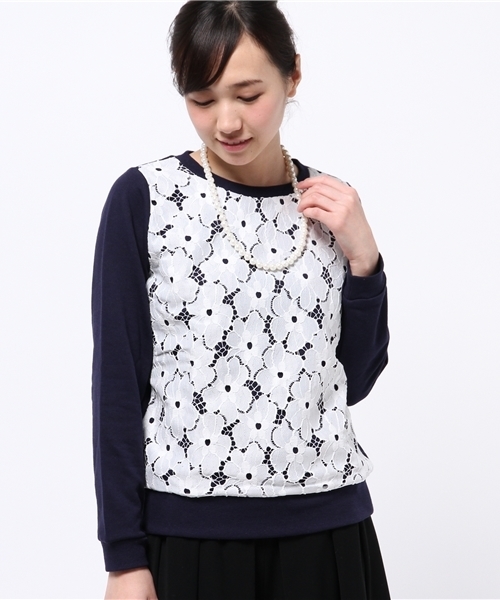 DISCOAT(ディスコート)の「【Discoat】裏毛前レースパール付プルオーバー(Tシャツ/カットソー・レディース・オフホワイト/グレー/ネイビー・フリ-)」の3枚目の写真
