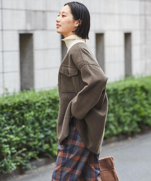 coen(コーエン)の「柔らかフェルト生地。ノーカラーCPOジャケット#(カバーオール・レディース・ブラック/グレー/モカ/ナチュラル・FREE)」の9枚目の写真