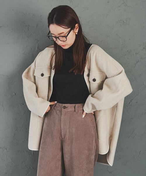 coen(コーエン)の「柔らかフェルト生地。ノーカラーCPOジャケット#(カバーオール・レディース・ブラック/グレー/モカ/ナチュラル・FREE)」の12枚目の写真