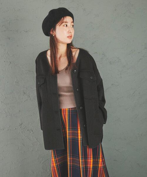 coen(コーエン)の「柔らかフェルト生地。ノーカラーCPOジャケット#(カバーオール・レディース・ブラック/グレー/モカ/ナチュラル・FREE)」の20枚目の写真