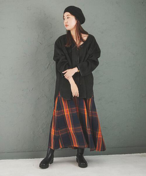 coen(コーエン)の「柔らかフェルト生地。ノーカラーCPOジャケット#(カバーオール・レディース・ブラック/グレー/モカ/ナチュラル・FREE)」の21枚目の写真