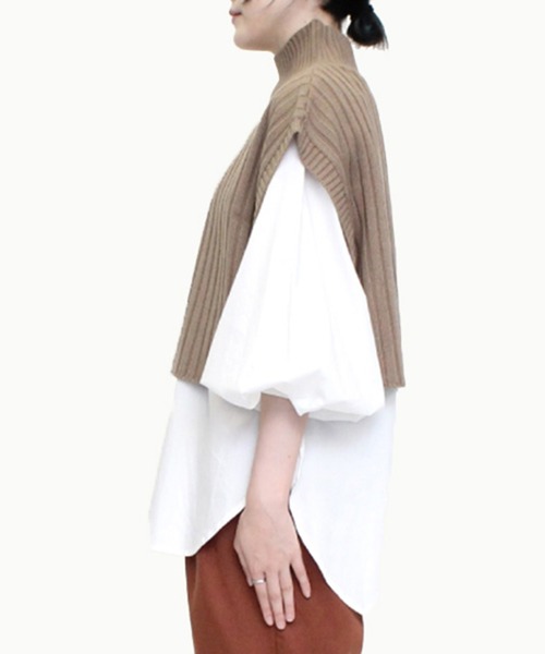 STYLEBLOCK（スタイルブロック）の「アクリルバルキーワイドリブ編みハイネックショートトップス（ニット/セーター・レディース・ブラック/グリーン系その他/パープル/ベージュ/アイボリー/ライトベージュ・M）」の9枚目の写真