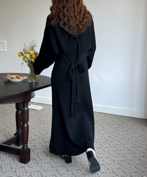 リブキャミワンピ＋ボリュームスリーブニットトップスセット