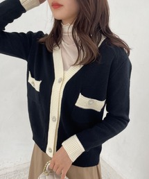 Lamoa | Lamoa/Vネック  バイカラー ニットカーディガン(カーディガン/ボレロ)