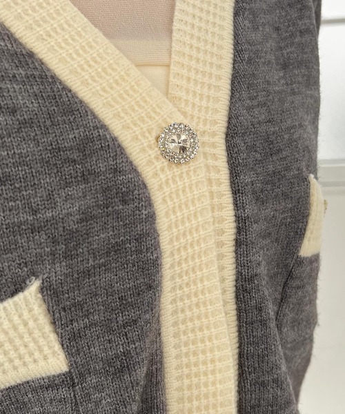 Lamoa(ラモア)の「Lamoa/Vネック バイカラー ニットカーディガン(カーディガン/ボレロ・レディース・ブラック/グレー/ホワイト・FREE)」の20枚目の写真