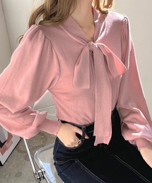 バルーンスリーブリボンニット