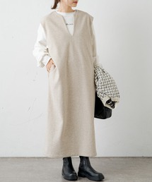 PUAL CE CIN | 圧縮ニットジャージーキーネックジャンパースカート(ワンピース)