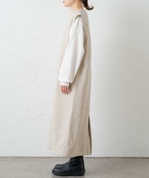 PUAL CE CIN(ピュアルセシン)の「圧縮ニットジャージーキーネックジャンパースカート(ワンピース・レディース・ブラック/ベージュ・FREE)」の16枚目の写真