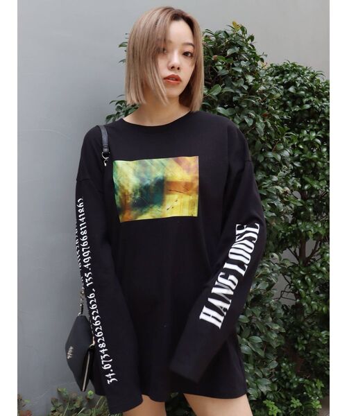 EVRIS(エヴリス)の「HANG LOOSE ロンT(Tシャツ/カットソー・レディース・ホワイト/ブラック・FREE)」の2枚目の写真