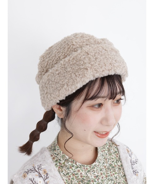 Samansa Mos2(サマンサ モスモス)の「ボアロールワッチ(ニットキャップ/ビーニー・レディース・ベージュ/モカ・フリ-)」の2枚目の写真