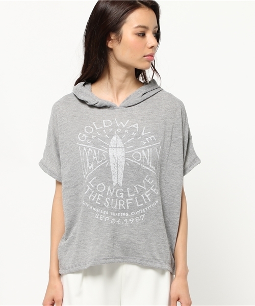 AZUL by moussy（アズールバイマウジー）の「32/-TR変形天竺ドルマンフーディPO（Tシャツ/カットソー・レディース・オフホワイト/トップグレー/ネイビー・SMALL/MEDIUM）」の4枚目の写真