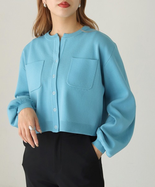 HER CLOSET（ハークローゼット）の「【shemoshelly】ポケットスウェットライクニットカーディガン ショート丈（カーディガン/ボレロ・レディース・ホワイト/ブラック/サックスブルー/オレンジ/グリーン・M）」の16枚目の写真