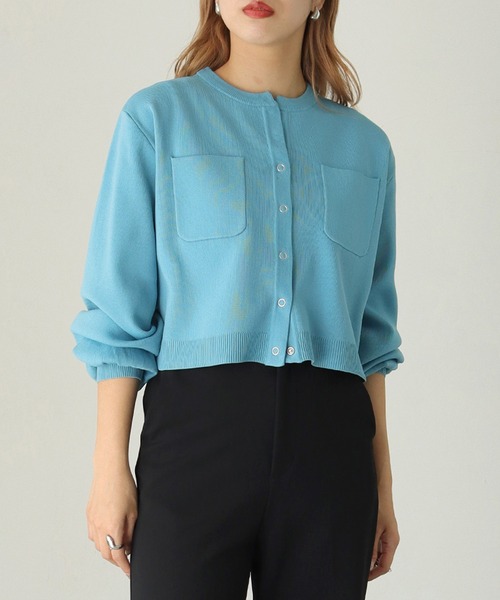 HER CLOSET（ハークローゼット）の「【shemoshelly】ポケットスウェットライクニットカーディガン ショート丈（カーディガン/ボレロ・レディース・ホワイト/ブラック/サックスブルー/オレンジ/グリーン・M）」の22枚目の写真