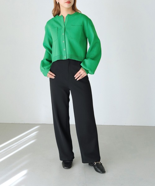 HER CLOSET（ハークローゼット）の「【shemoshelly】ポケットスウェットライクニットカーディガン ショート丈（カーディガン/ボレロ・レディース・ホワイト/ブラック/サックスブルー/オレンジ/グリーン・M）」の10枚目の写真