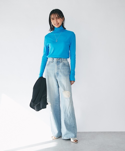 earthy(アーシー)の「earthy_/オーガニックコットンテレコタートル(Tシャツ/カットソー・レディース・ホワイト/ブラック/ブルー・FREE)」の13枚目の写真