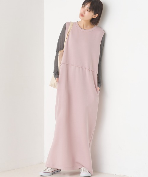 OMNES（オムネス）の「ソフトダンボールウエストドローコードワンピース（ワンピース・レディース・オリーブ/ピンク/アイボリー/ブラック・FREE）」の4枚目の写真