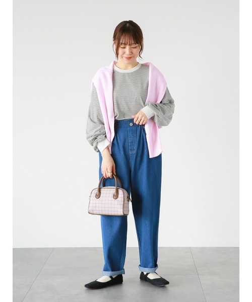 ehka sopo(エヘカソポ)の「細ボーダーロンT(Tシャツ/カットソー・レディース・オフホワイト/ネイビー/ピンク・フリ-)」の20枚目の写真