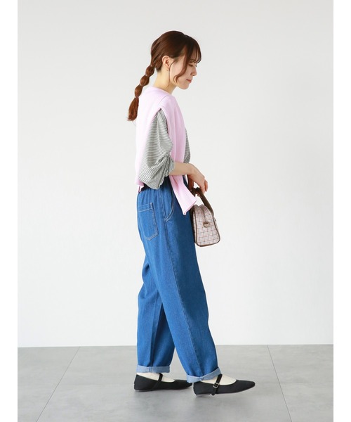 ehka sopo(エヘカソポ)の「細ボーダーロンT(Tシャツ/カットソー・レディース・オフホワイト/ネイビー/ピンク・フリ-)」の12枚目の写真