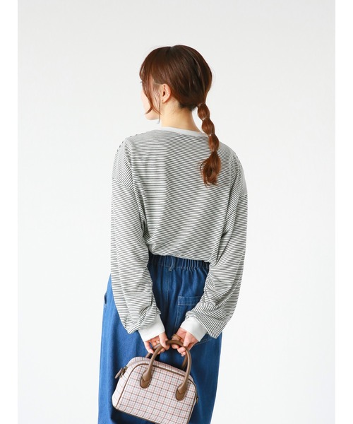 ehka sopo(エヘカソポ)の「細ボーダーロンT(Tシャツ/カットソー・レディース・オフホワイト/ネイビー/ピンク・フリ-)」の21枚目の写真