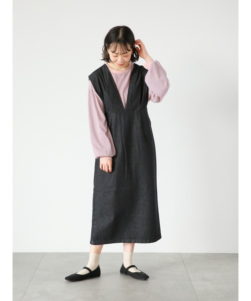 ehka sopo(エヘカソポ)の「細ボーダーロンT(Tシャツ/カットソー・レディース・オフホワイト/ネイビー/ピンク・フリ-)」の13枚目の写真