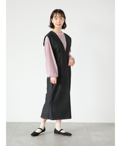 ehka sopo(エヘカソポ)の「細ボーダーロンT(Tシャツ/カットソー・レディース・オフホワイト/ネイビー/ピンク・フリ-)」の18枚目の写真