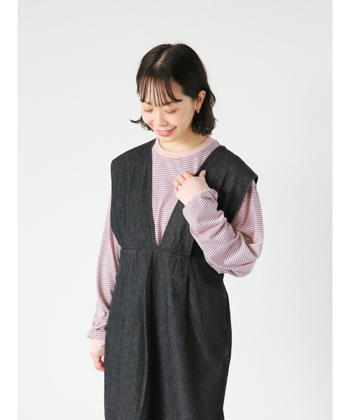 ehka sopo(エヘカソポ)の「細ボーダーロンT(Tシャツ/カットソー・レディース・オフホワイト/ネイビー/ピンク・フリ-)」の22枚目の写真