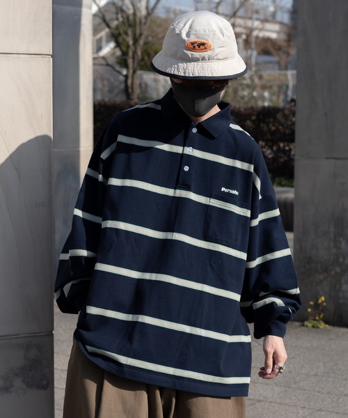 Perushu（ペルーシュ）の「レトロカノコボーダーポロ（ポロシャツ・メンズ・ピンク系その他/ブラック/ネイビー・MEDIUM/LARGE）」の4枚目の写真