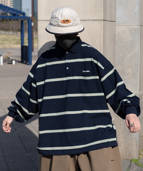 Perushu（ペルーシュ）の「レトロカノコボーダーポロ（ポロシャツ・メンズ・ピンク系その他/ブラック/ネイビー・MEDIUM/LARGE）」の5枚目の写真