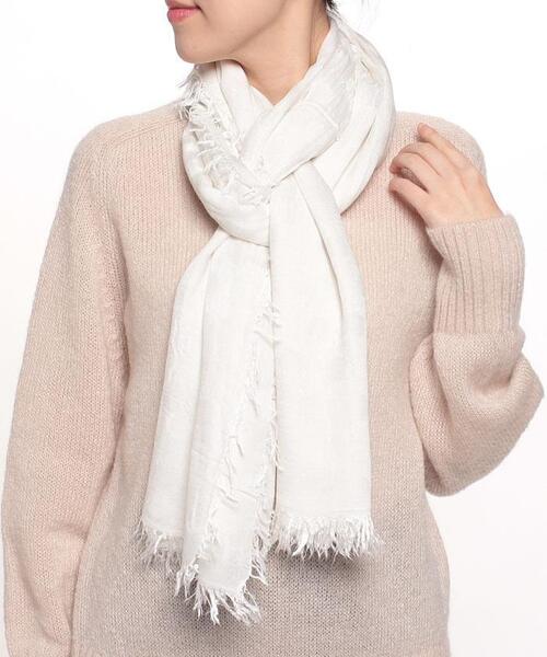 en recre（アンレクレ）の「ドット柄ストール（マフラー・レディース・サックスブルー/オフホワイト/ライトグレー・FREE）」の5枚目の写真