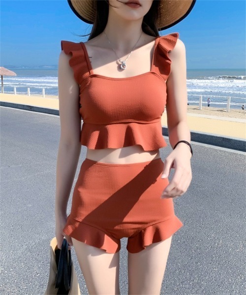 Ritzy（リッツィー）の「お気に入り54,000人突破！フリルハイウエスト セットアップビキニ 水着（水着・レディース・ブラック/オレンジ/ベージュ/ブラウン/ピンク/ホワイト/グリーン/カーキ・M/L/XL）」の8枚目の写真