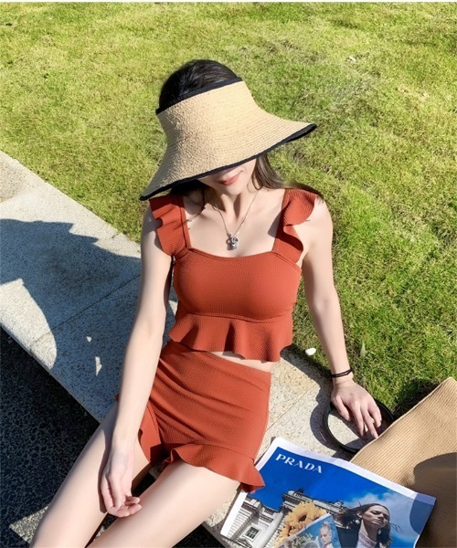 Ritzy（リッツィー）の「お気に入り54,000人突破！フリルハイウエスト セットアップビキニ 水着（水着・レディース・ブラック/オレンジ/ベージュ/ブラウン/ピンク/ホワイト/グリーン/カーキ・M/L/XL）」の16枚目の写真