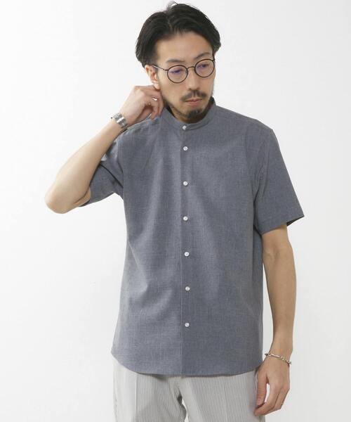 MEN'S MELROSE(メンズメルローズ)の「エステルシャンブレーバンドカラーシャツ(シャツ/ブラウス・メンズ・ベージュ/ネイビー/ホワイト/インディゴブルー・4/3/2)」の4枚目の写真