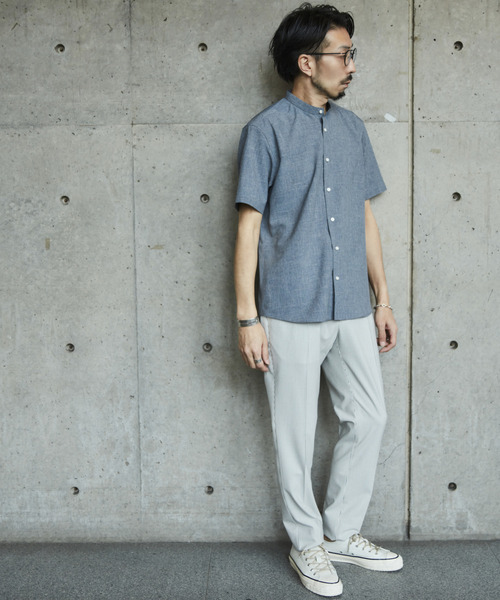 MEN'S MELROSE(メンズメルローズ)の「エステルシャンブレーバンドカラーシャツ(シャツ/ブラウス・メンズ・ベージュ/ネイビー/ホワイト/インディゴブルー・4/3/2)」の9枚目の写真