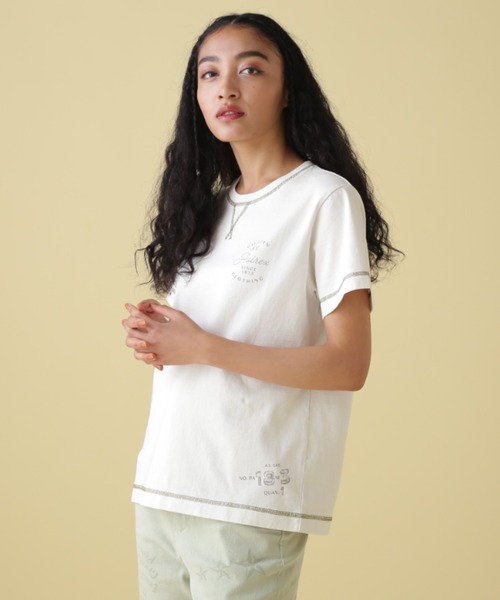 AVIREX（アヴィレックス）の「【直営店限定】PRODUCT DYEING STITCH T-SHIRT/ プロダクトダイイング ステッチTシャツ（Tシャツ/カットソー・レディース・パープル/アイボリー/ブラック/オリーブ系・M/S）」の5枚目の写真