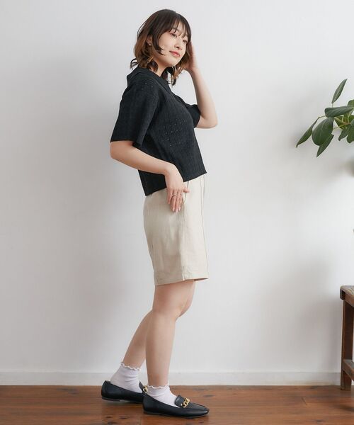 ems excite（エムズエキサイト）の「レーヨン麻バミューダPT（その他パンツ・レディース・ブラック/ナチュラル/ライトブラウン・FREE）」の12枚目の写真