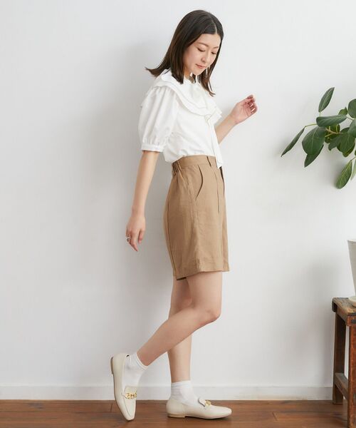 ems excite（エムズエキサイト）の「レーヨン麻バミューダPT（その他パンツ・レディース・ブラック/ナチュラル/ライトブラウン・FREE）」の14枚目の写真