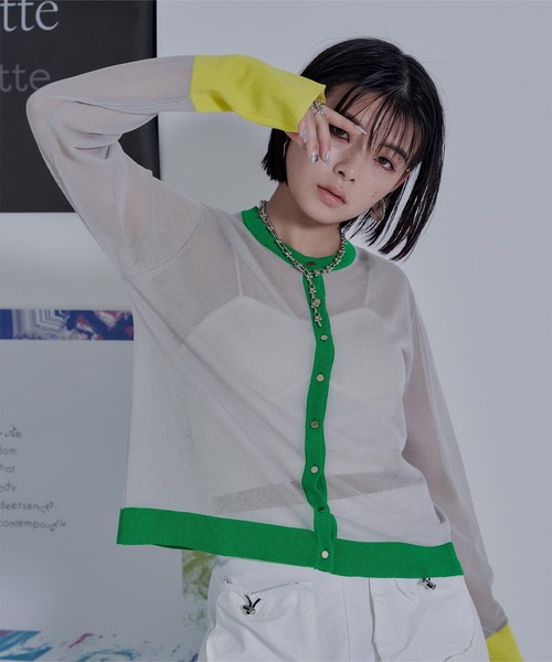 miette（ミエット）の「配色フィンガーホールシアーカーディガン（カーディガン/ボレロ・レディース・ブラック/グレー/ホワイト・FREE）」の3枚目の写真