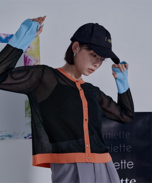 miette（ミエット）の「配色フィンガーホールシアーカーディガン（カーディガン/ボレロ・レディース・ブラック/グレー/ホワイト・FREE）」の6枚目の写真