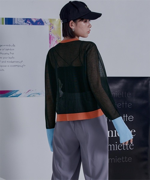 miette（ミエット）の「配色フィンガーホールシアーカーディガン（カーディガン/ボレロ・レディース・ブラック/グレー/ホワイト・FREE）」の7枚目の写真