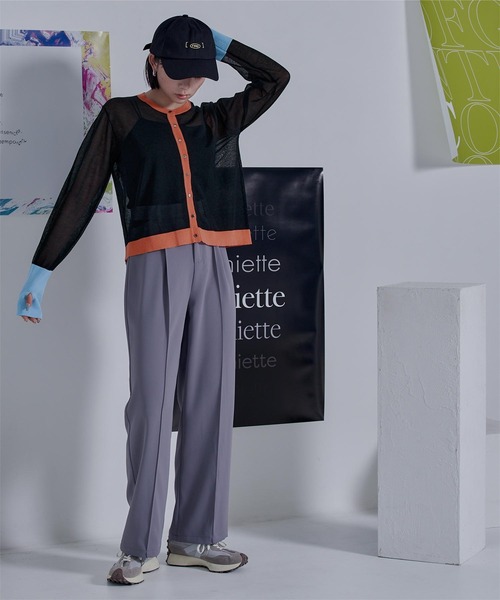 miette（ミエット）の「配色フィンガーホールシアーカーディガン（カーディガン/ボレロ・レディース・ブラック/グレー/ホワイト・FREE）」の8枚目の写真