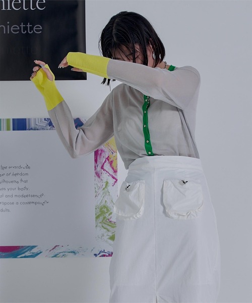 miette（ミエット）の「配色フィンガーホールシアーカーディガン（カーディガン/ボレロ・レディース・ブラック/グレー/ホワイト・FREE）」の9枚目の写真